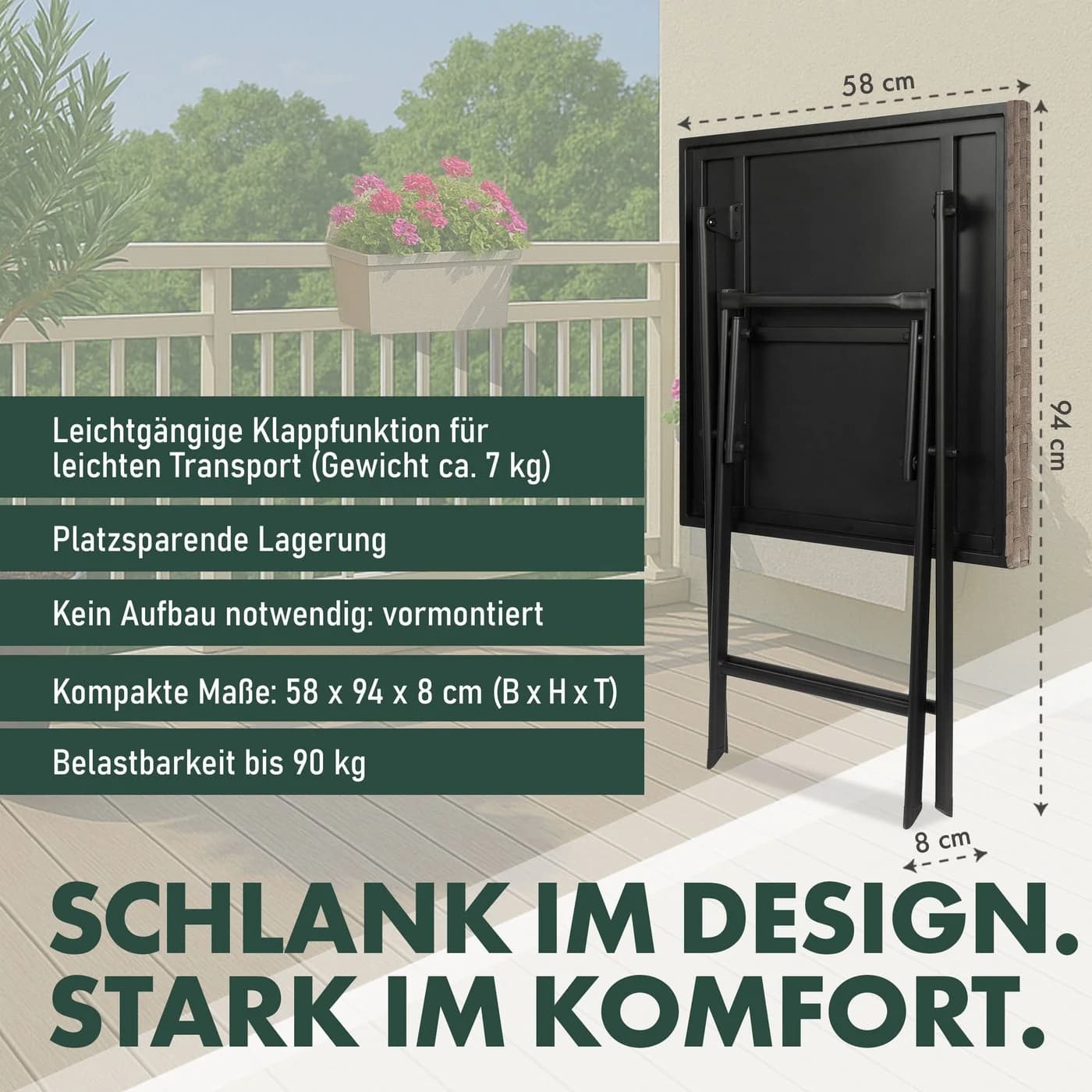 BRUBAKER Gartentisch Toskana Grau Braun Polyrattan Metall Klapptisch - Bild 3