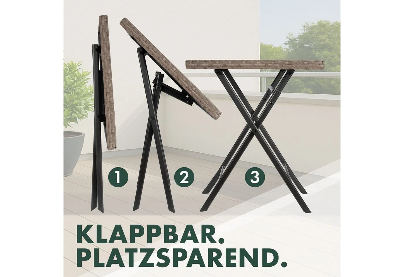 BRUBAKER Gartentisch Toskana Grau Braun Polyrattan Metall Klapptisch - Bild 4