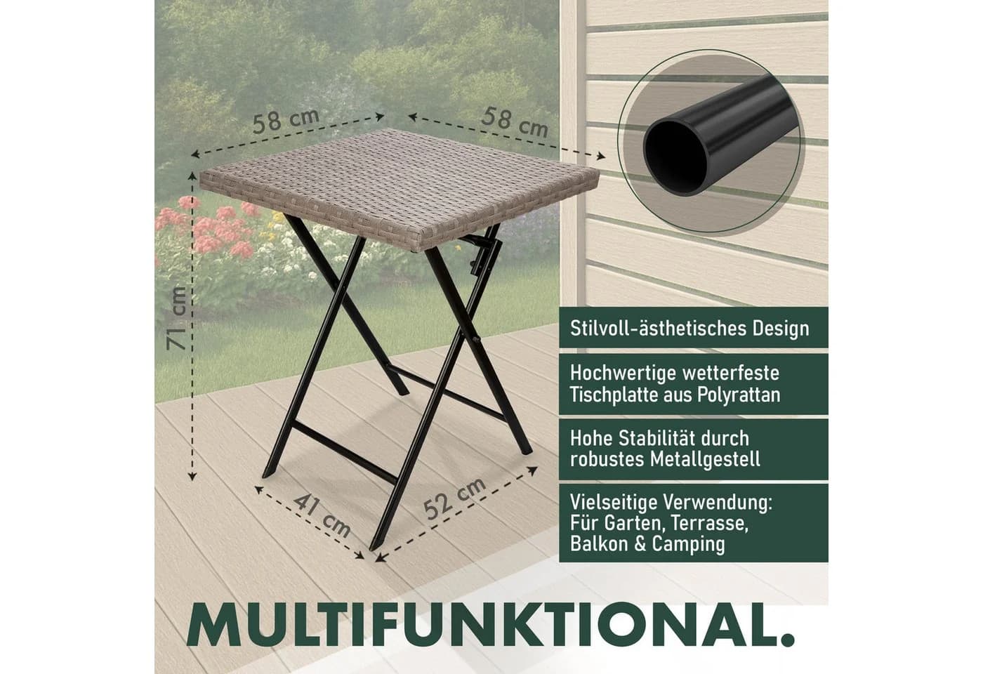 BRUBAKER Gartentisch Toskana Grau Braun Polyrattan Metall Klapptisch - Bild 5