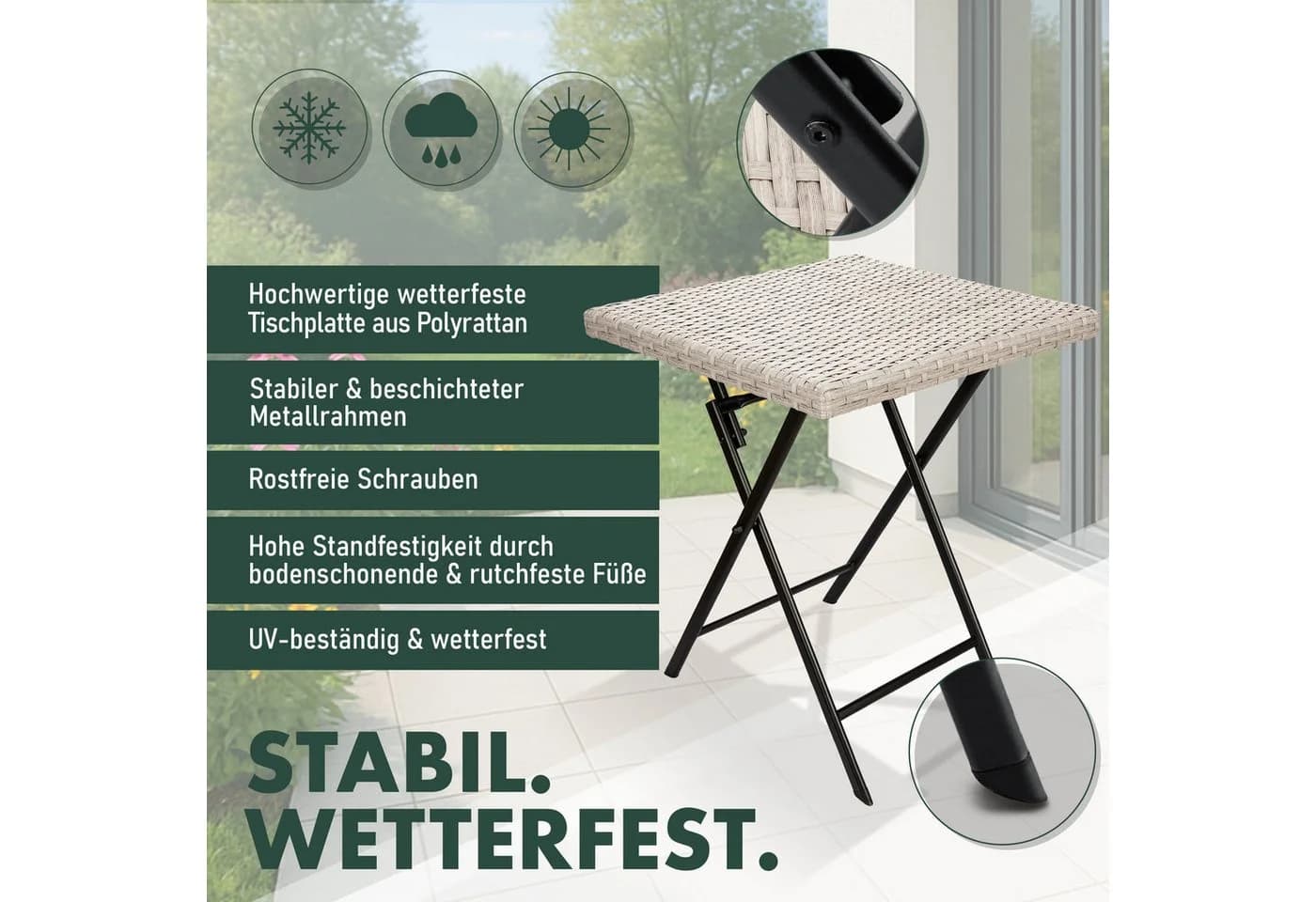 BRUBAKER Gartentisch Lugano Grau/Beige Klappbar Wetterfest