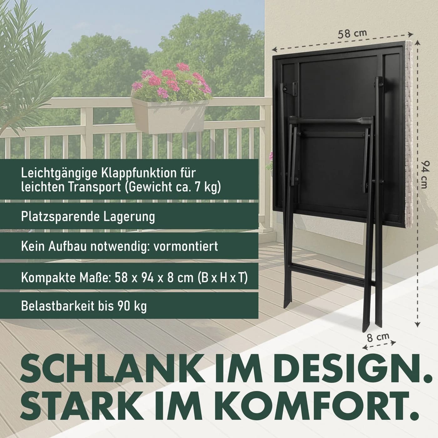 BRUBAKER Gartentisch Lugano Grau/Beige Klappbar Wetterfest - Bild 3