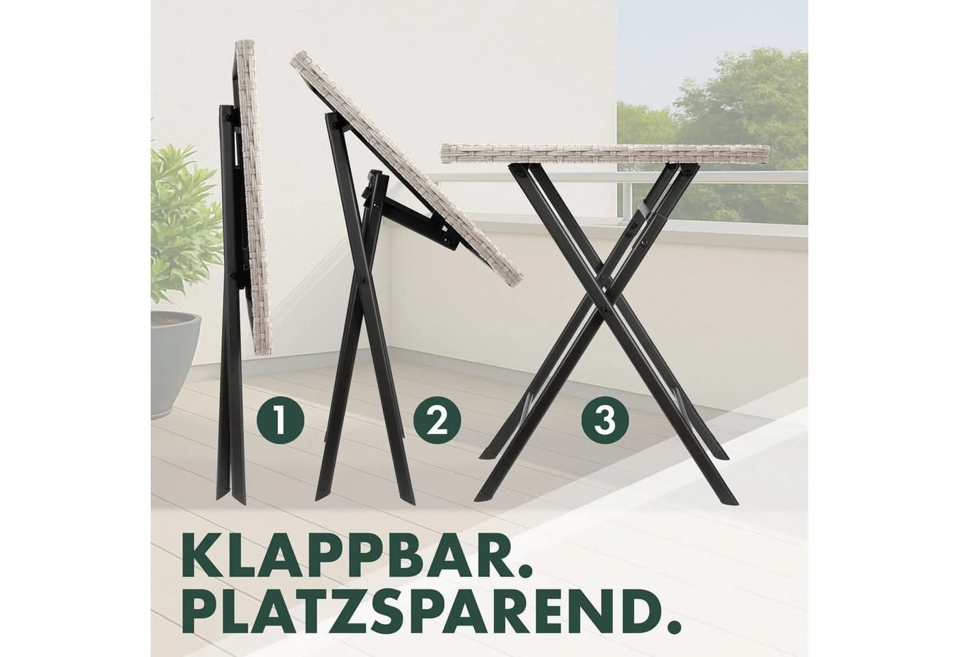 BRUBAKER Gartentisch Lugano Grau/Beige Klappbar Wetterfest - Bild 4