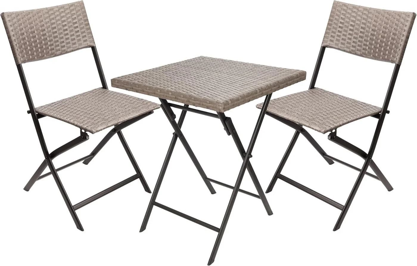 BRUBAKER Balkonset Toskana 3-tlg. Braun Grau Polyrattan Klappbar - Bild 2