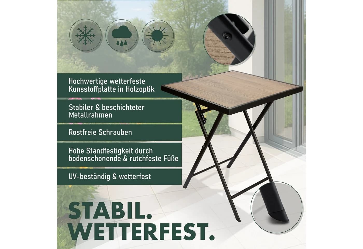BRUBAKER Gartentisch Bergamo Klapptisch Holzoptik Braun Schwarz