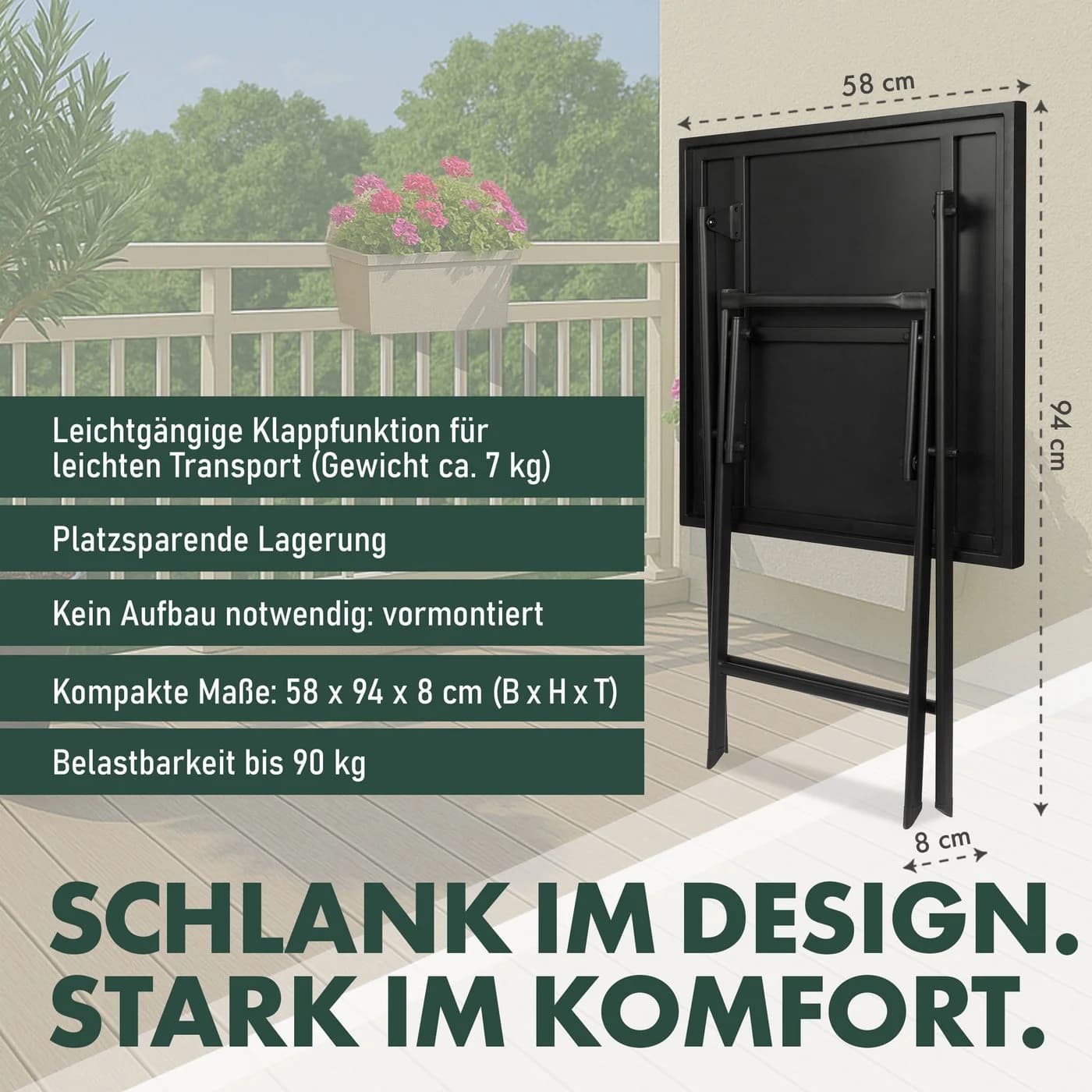 BRUBAKER Gartentisch Bergamo Klapptisch Holzoptik Braun Schwarz - Bild 3