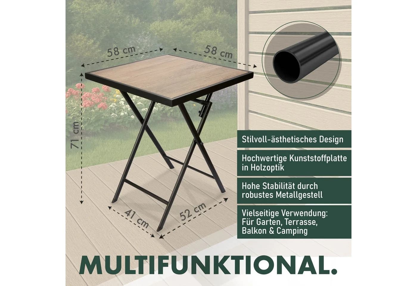 BRUBAKER Gartentisch Bergamo Klapptisch Holzoptik Braun Schwarz - Bild 5