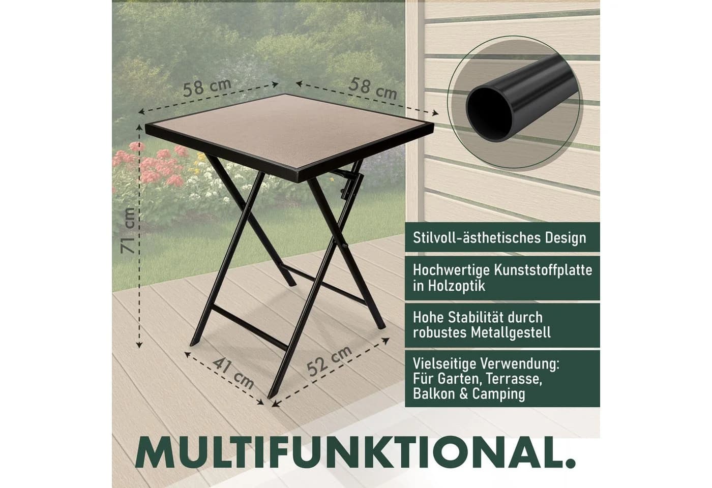 BRUBAKER Gartentisch Bergamo Beige/Grau Metall Klappbar - Bild 5