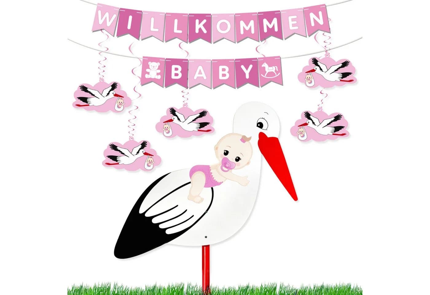 BRUBAKER Girlande Willkommen Baby + Großer Storch Holz Deko Set - Bild 2