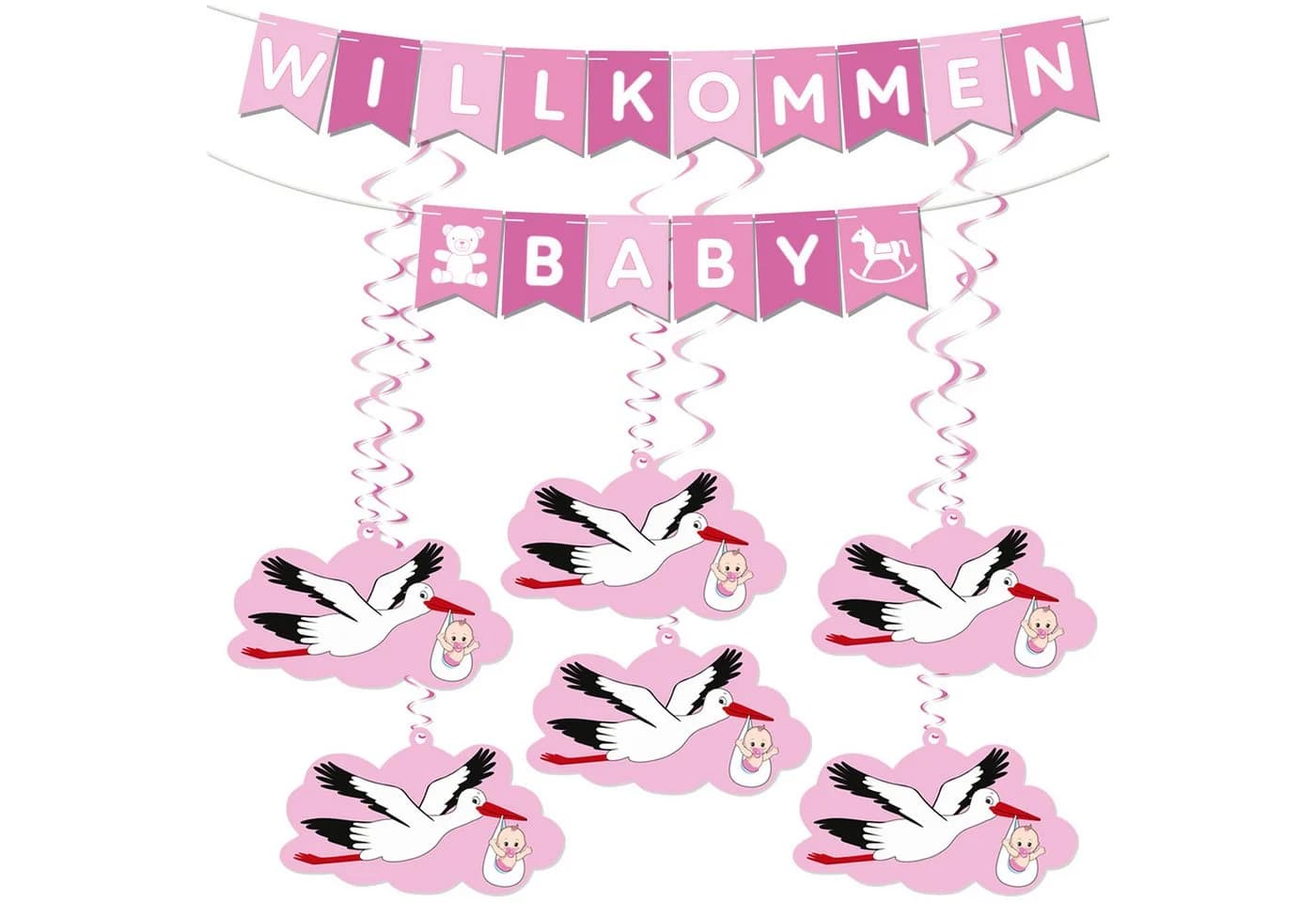 BRUBAKER Girlande Willkommen Baby + Großer Storch Holz Deko Set - Bild 3