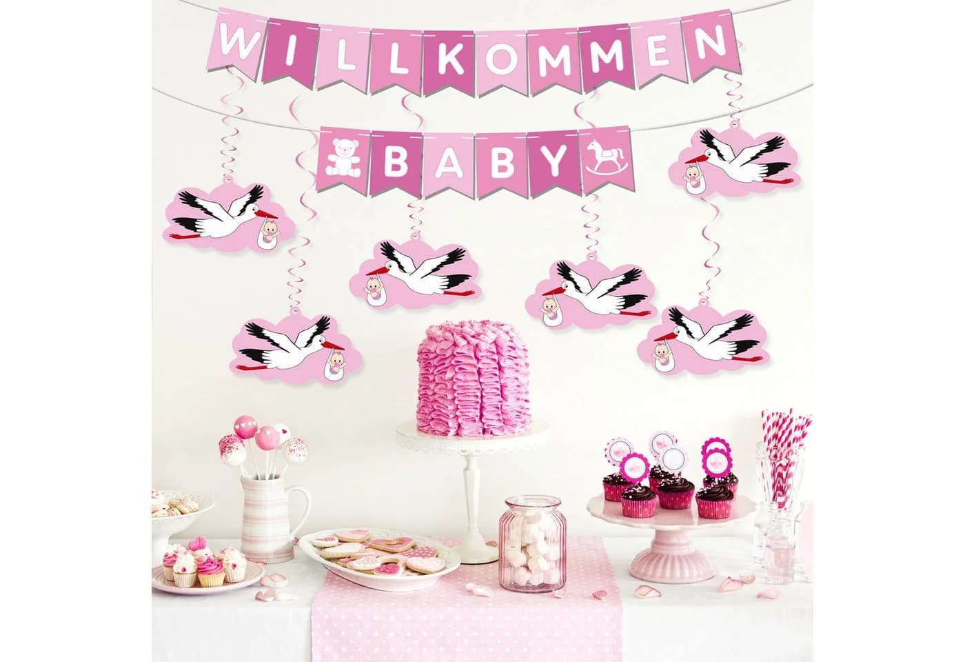 BRUBAKER Girlande Willkommen Baby + Großer Storch Holz Deko Set - Bild 5