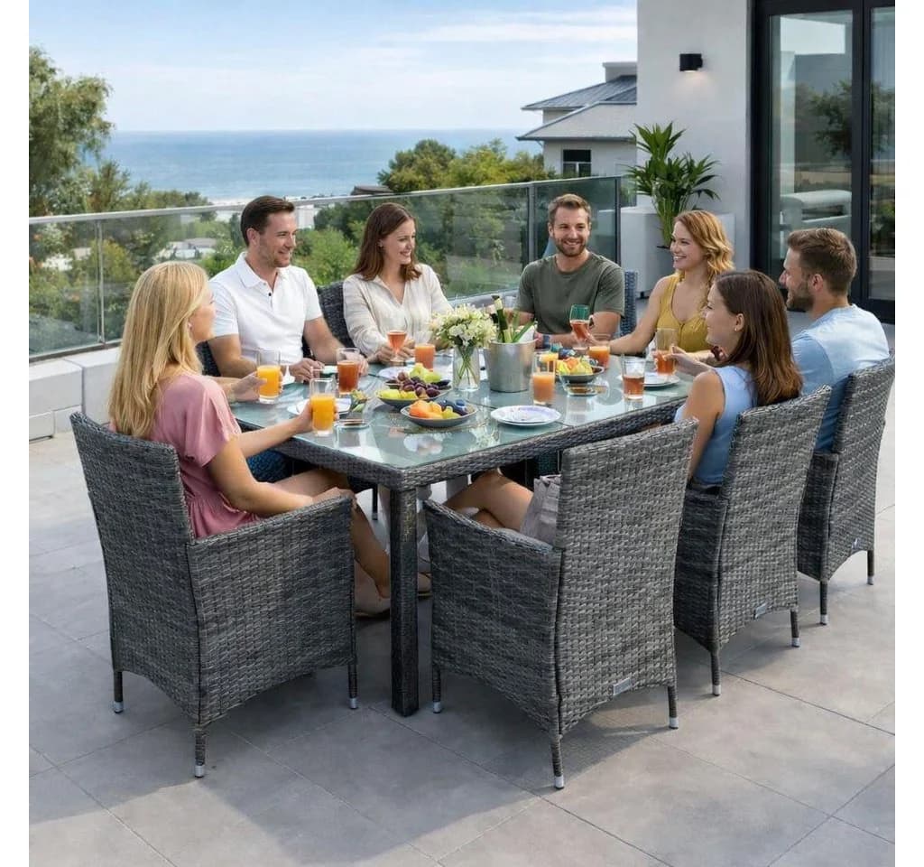 ESTEXO Sitzgruppe Polyrattan Gartenmöbel Set für 8 Personen Anthrazit - Bild 2