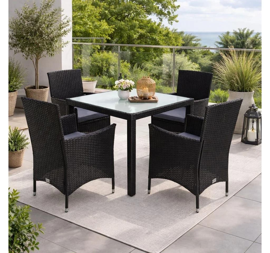 ESTEXO Sitzgruppe Polyrattan Schwarz Grau 4-tlg. Gartenset - Bild 2