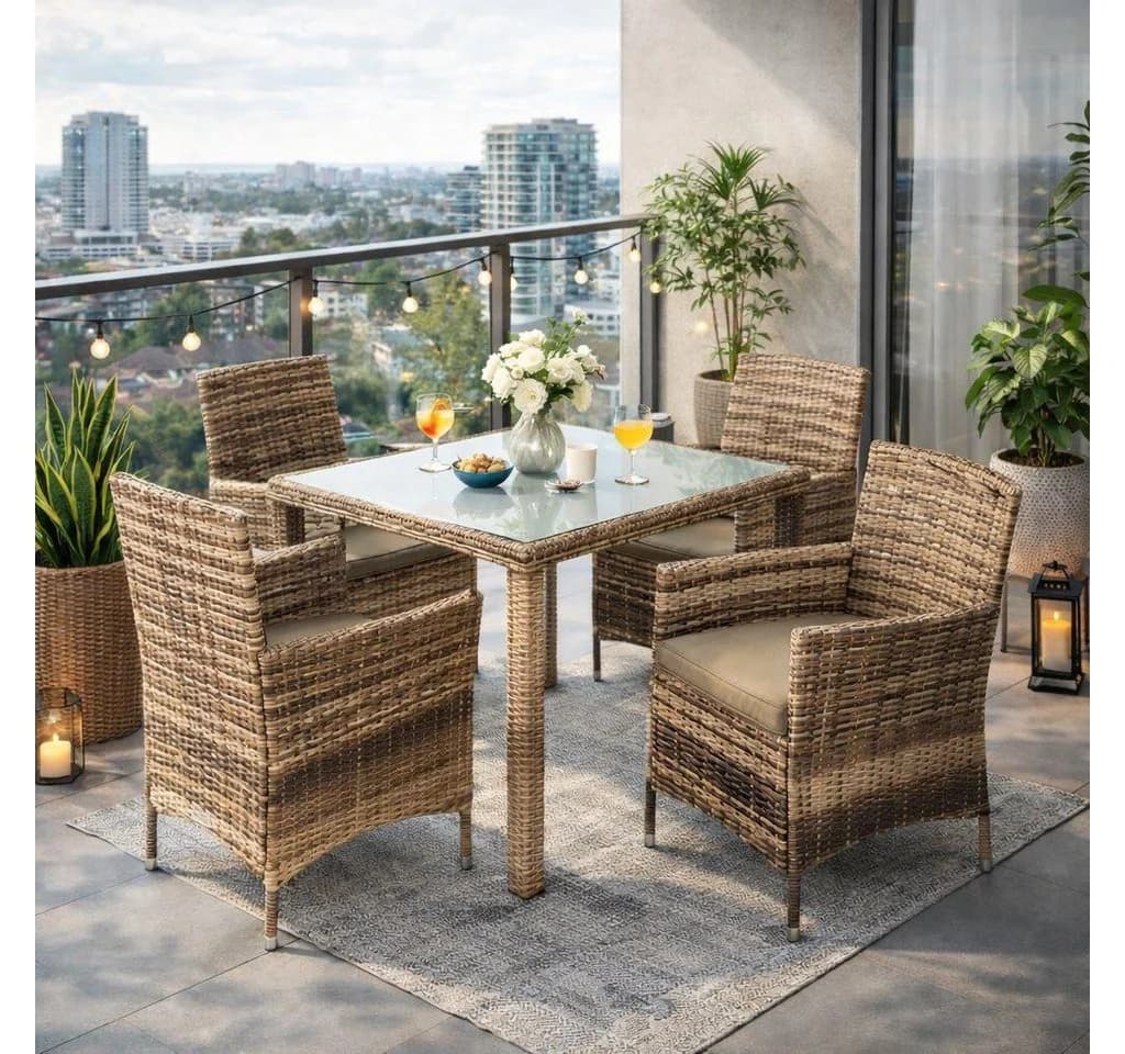 ESTEXO Sitzgruppe Polyrattan Gartenmöbel Set Rattan Essgruppe Beige Braun - Bild 2