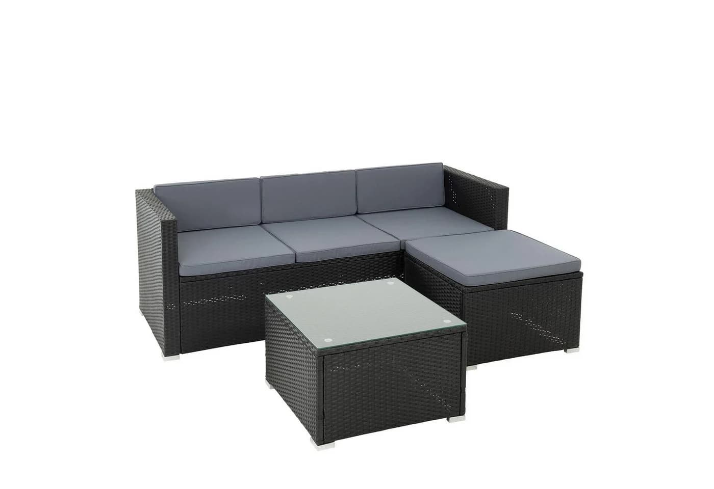 ESTEXO Sitzgruppe Rattan Lounge 3-Sitzer Sofa Schwarz