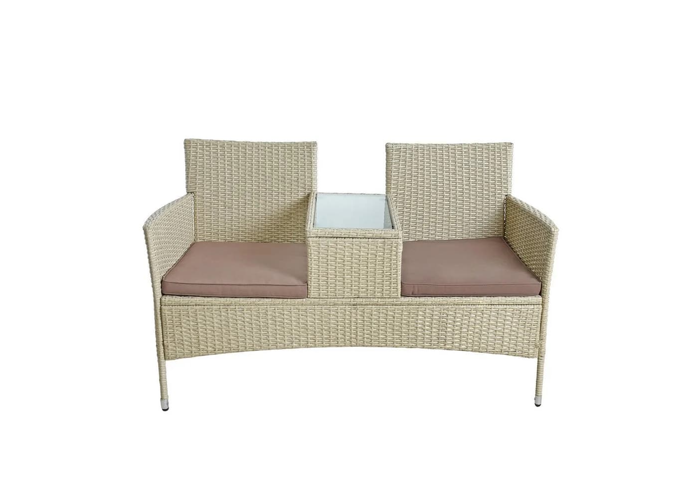 ESTEXO Polyrattan Gartenbank 2-Sitzer mit Tisch Beige