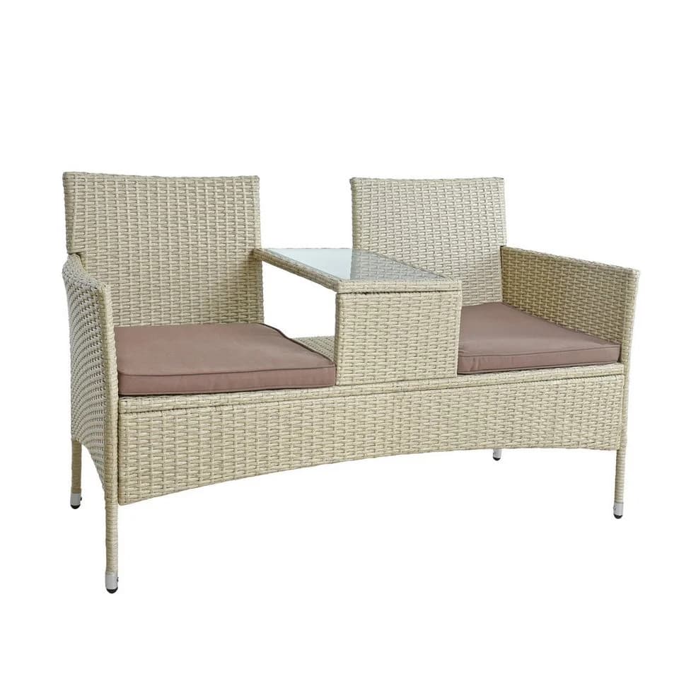 ESTEXO Polyrattan Gartenbank 2-Sitzer mit Tisch Beige - Bild 2