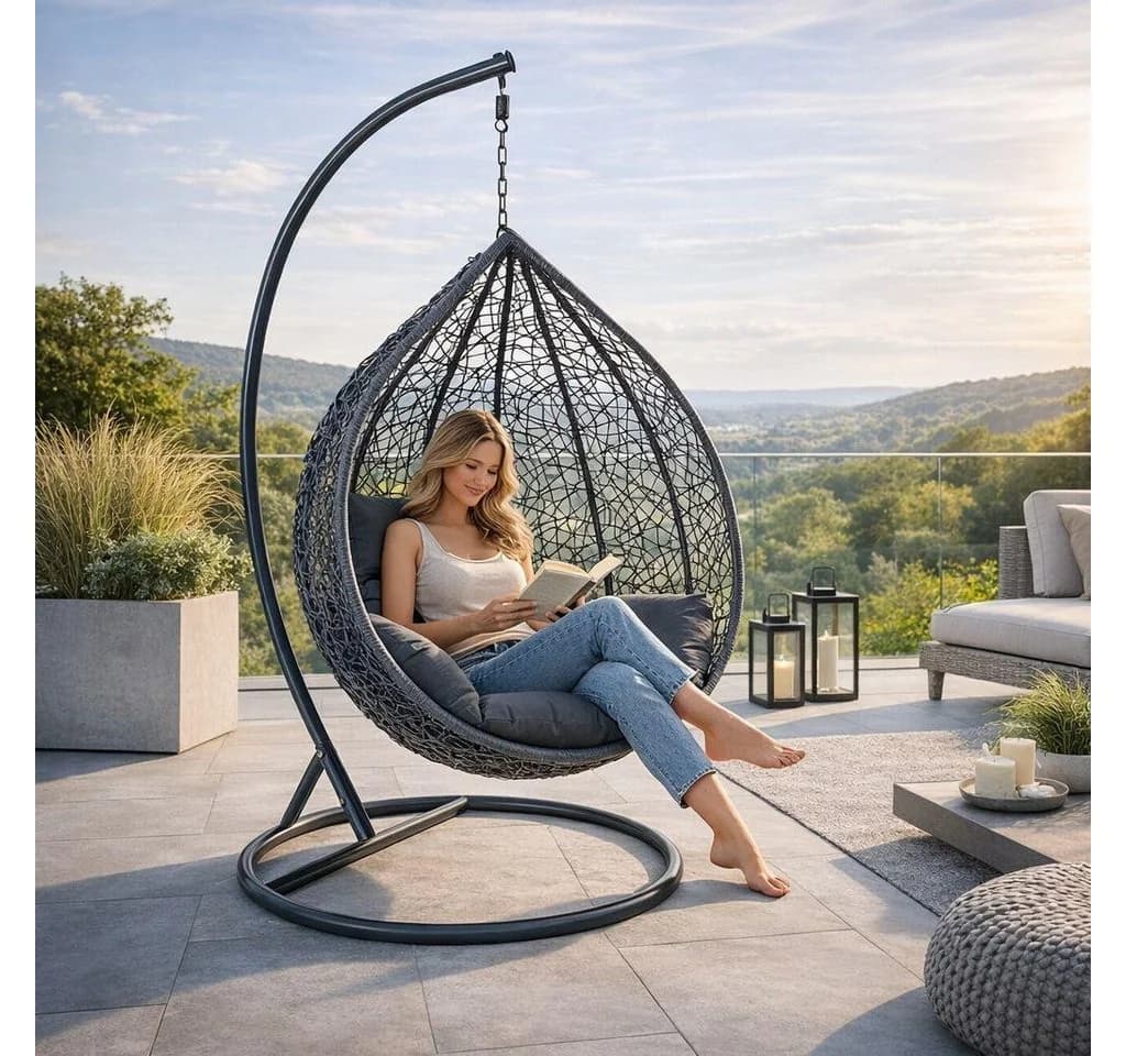 ESTEXO Hängesessel Polyrattan Anthrazit - Bild 2