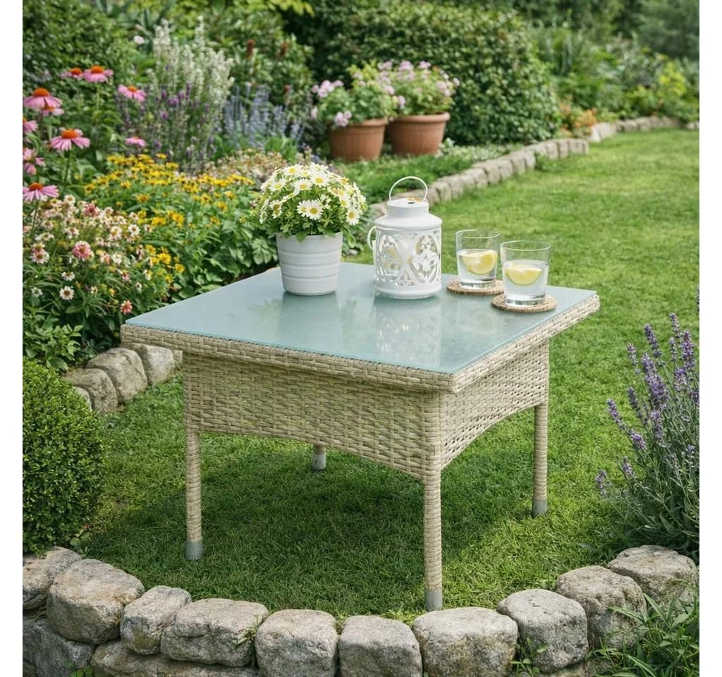 ESTEXO Gartentisch Beistelltisch Polyrattan Beige - Bild 2