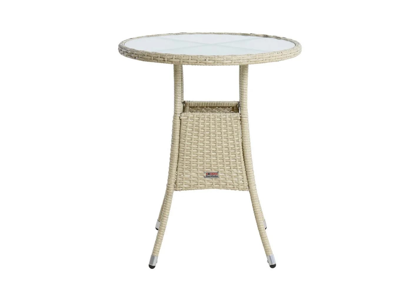 ESTEXO Gartentisch Beistelltisch Rund Beige Polyrattan mit Glasplatte