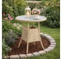 ESTEXO Gartentisch Beistelltisch Rund Beige Polyrattan mit Glasplatte Bild 2