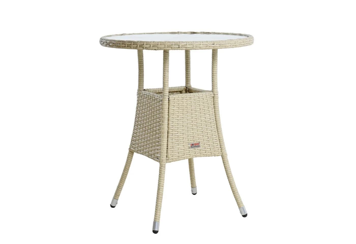 ESTEXO Gartentisch Beistelltisch Rund Beige Polyrattan mit Glasplatte - Bild 5