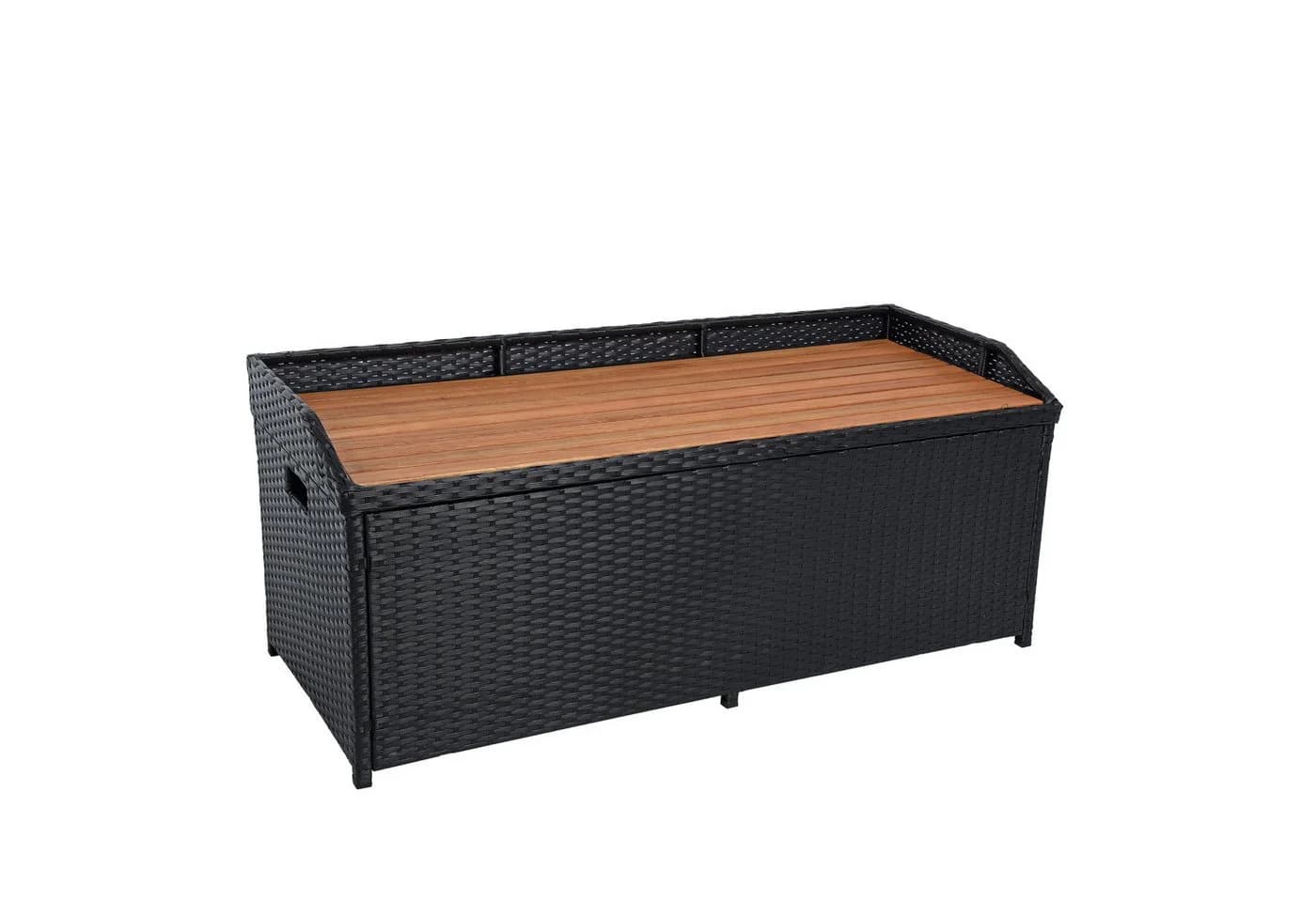 ESTEXO Gartenbank Sitzbank mit Auflagenbox Rattan Kissentruhe Polyrattan Schwarz
