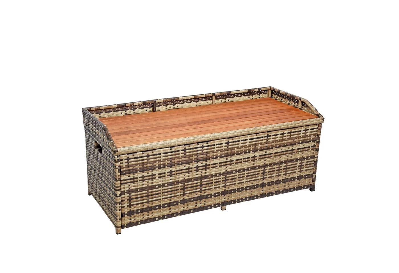 ESTEXO Gartenbank mit Auflagenbox Polyrattan Akazienholz Beige-Braun
