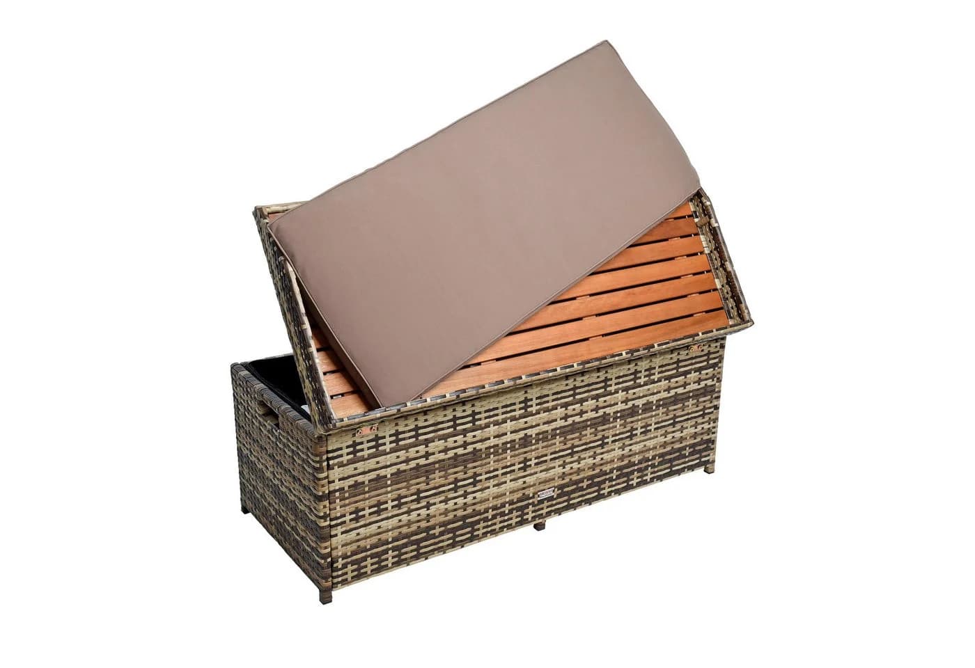 ESTEXO Gartenbank mit Auflagenbox Polyrattan Akazienholz Beige-Braun - Bild 5