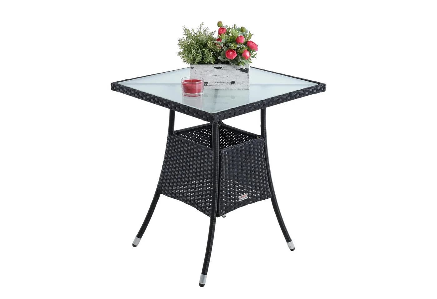 ESTEXO Polyrattan Beistelltisch mit Milchglasplatte Schwarz
