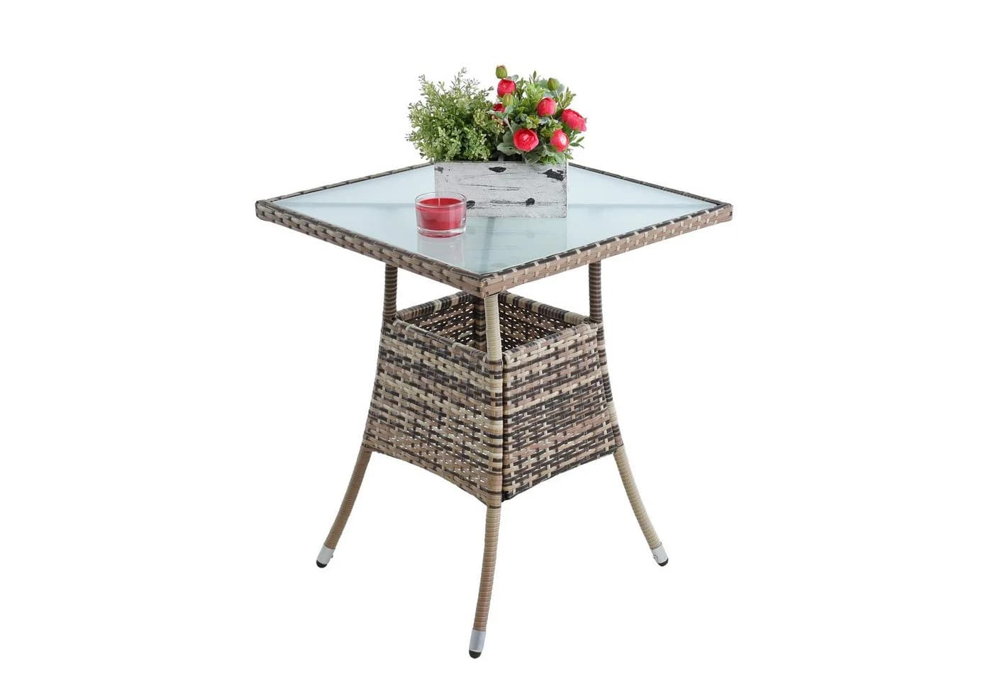 ESTEXO Gartentisch Polyrattan Beistelltisch 57 cm Beige-Braun