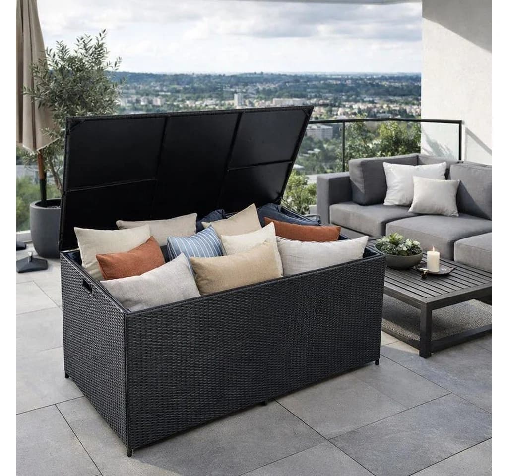 ESTEXO Auflagenbox Poly Rattan 870 Liter XXL Kissenbox Schwarz - Bild 2