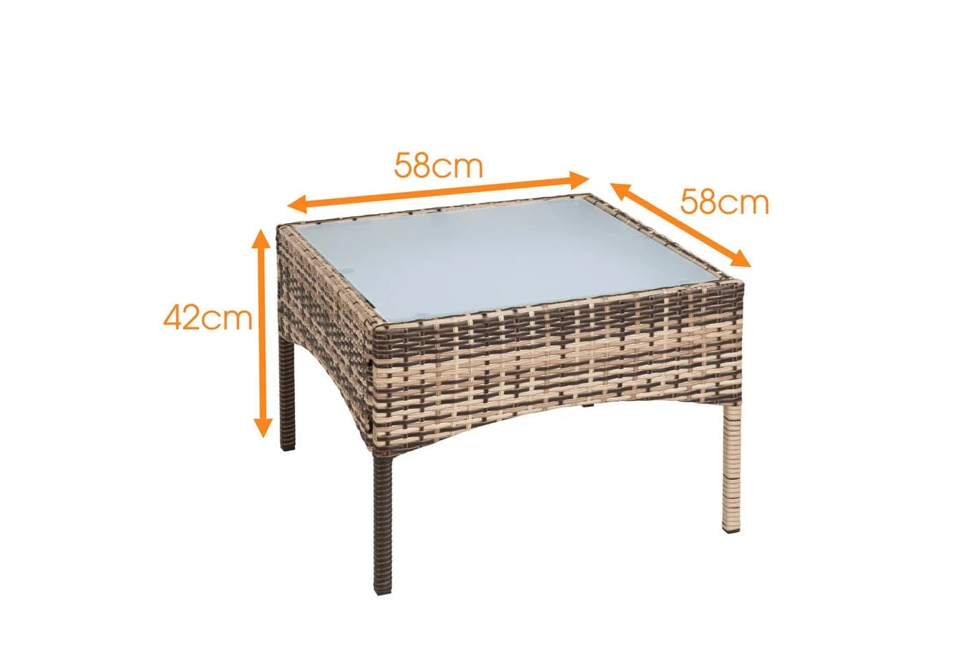 ESTEXO Beistelltisch Polyrattan Beige-Braun mit Milchglasplatte