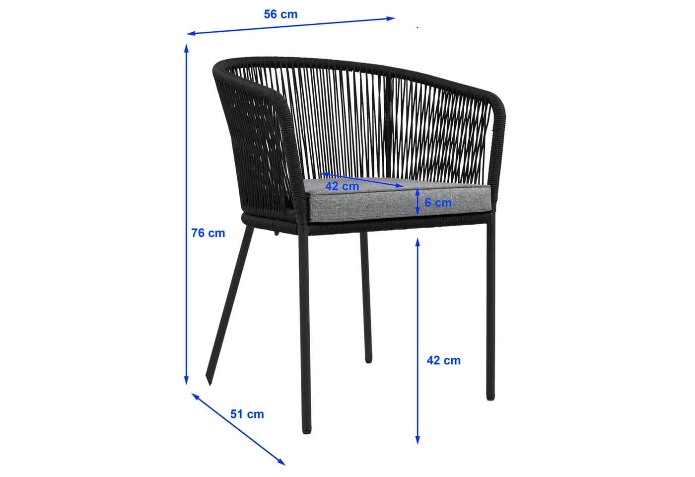 ESTEXO Bistro-Set Schwarz mit Rope-Geflecht und Glasplatte