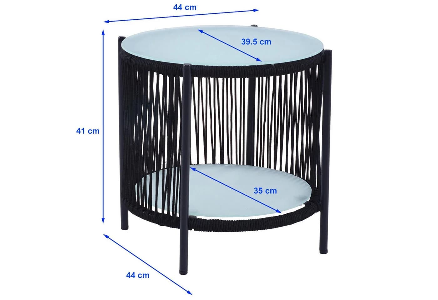 ESTEXO Bistro-Set Schwarz mit Rope-Geflecht und Glasplatte - Bild 3