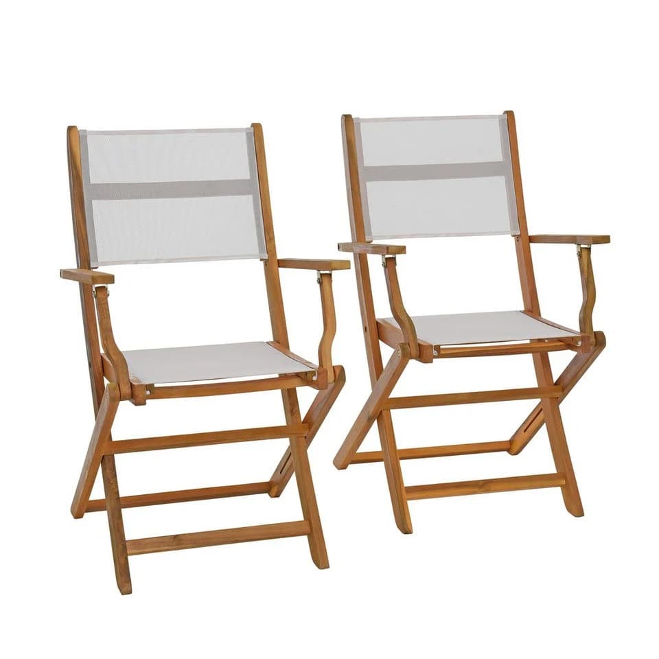 ESTEXO Gartenstuhl Klappstuhl Textil 2er Set Akazienholz Weiß - Bild 2