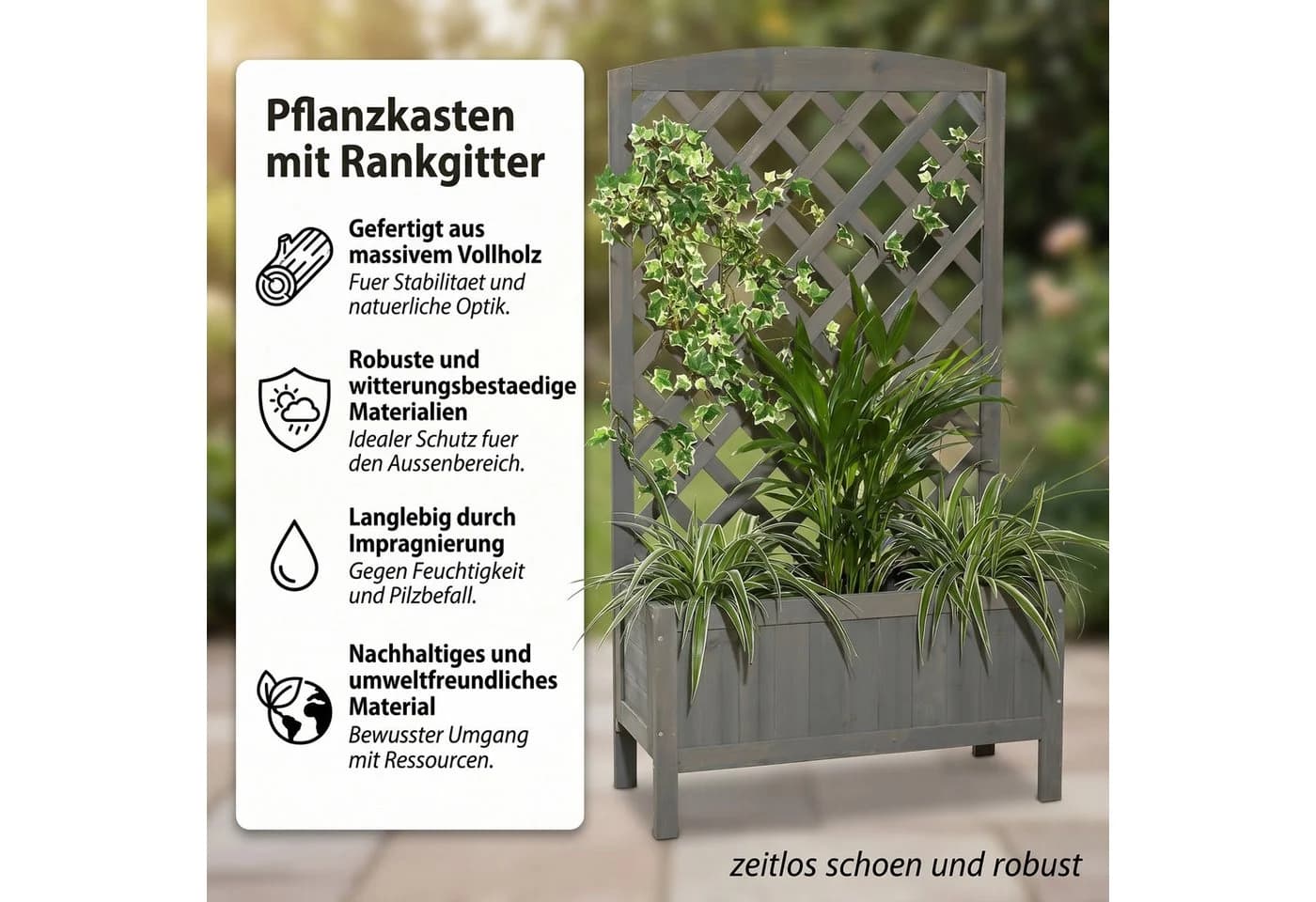 Mucola Blumenkasten mit Rankgitter Grau Imprägniertes Holz