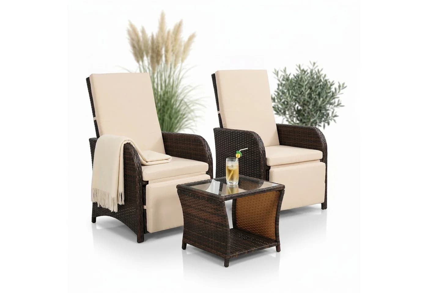 Mucola Balkonset 3-teilig Polyrattan mit Auflagen Braun - Bild 2