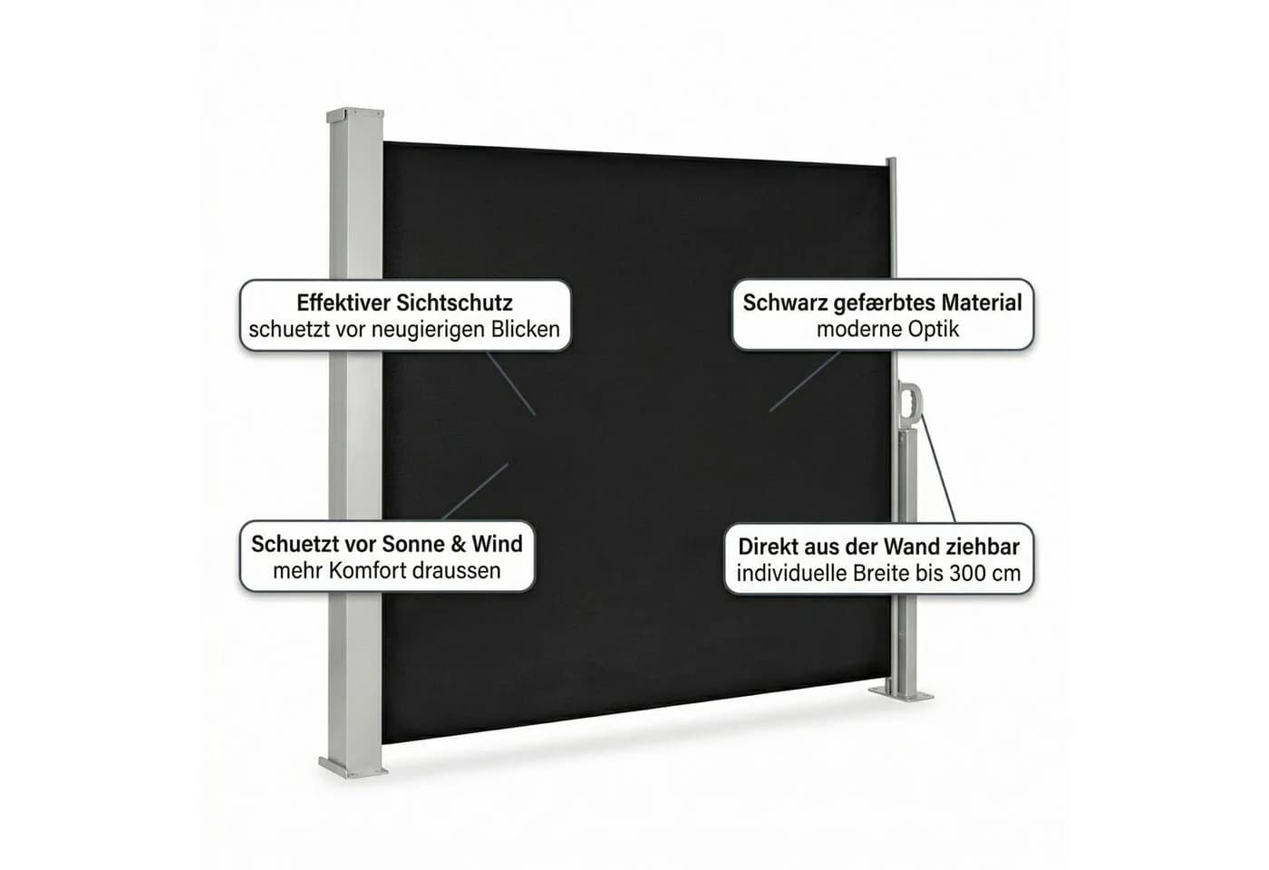 Mucola Seitenmarkise Schwarz Ausziehbar mit Automatischem Einrollen - Bild 5