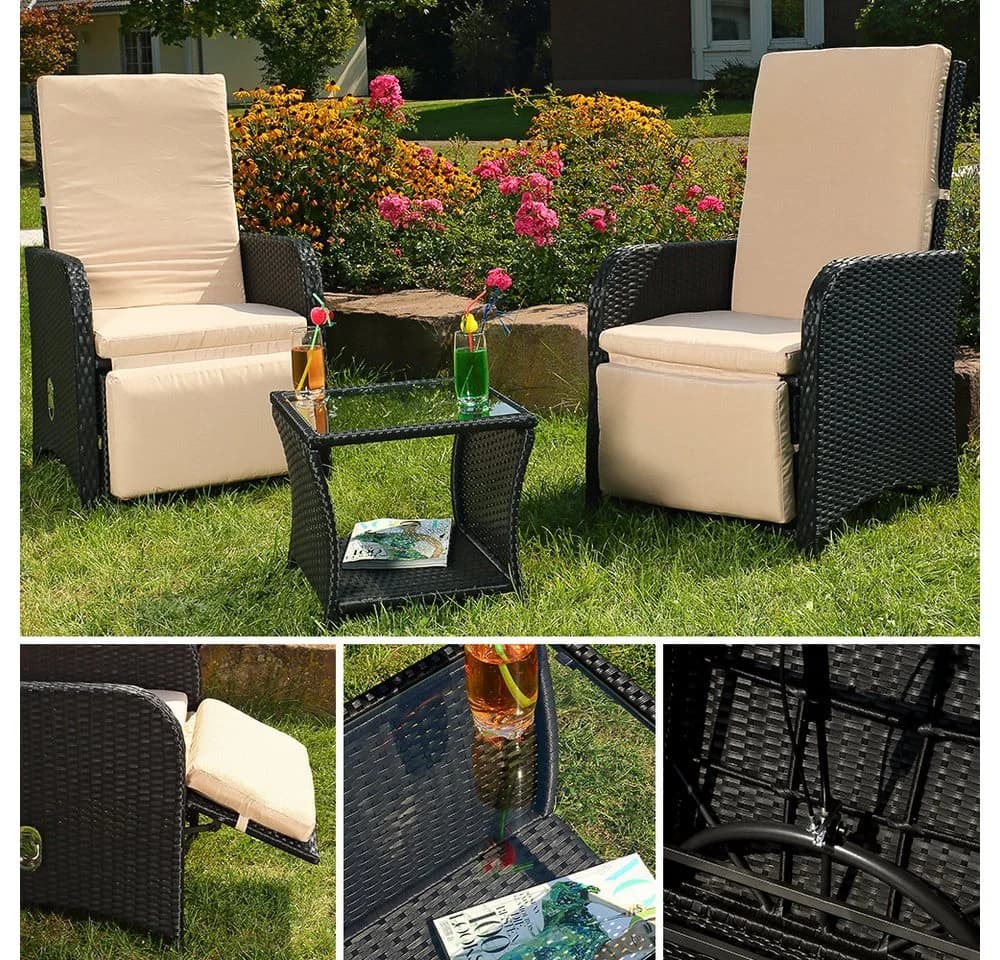 Melko Gartenlounge-Set 3-tlg. Polyrattan Schwarz
