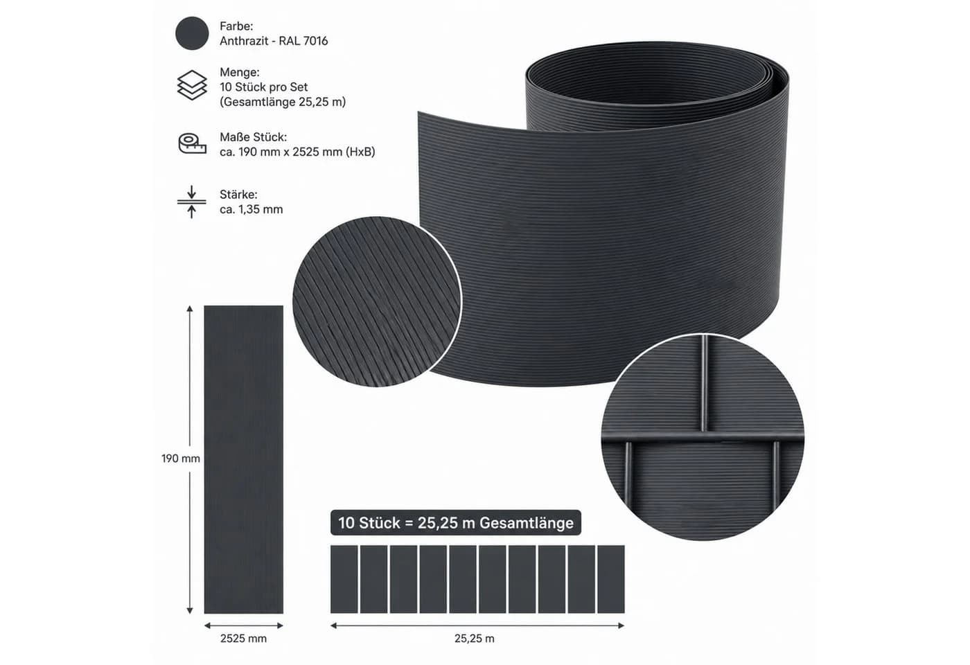 Mucola Sichtschutzstreifen 10er Set Hart PVC Anthrazit Zaunfolie - Bild 3