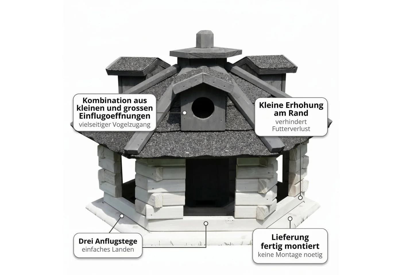 Mucola Vogelhaus Holz 48 cm mit Futtersilo und Aufklappdach - Bild 5