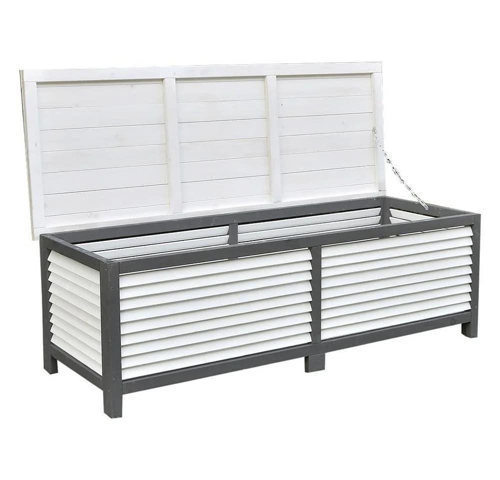 Mucola Auflagenbox Gartentruhe Grau Fichtenholz mit Deckel