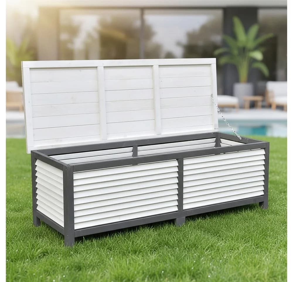 Mucola Auflagenbox Gartentruhe Grau Fichtenholz mit Deckel - Bild 2