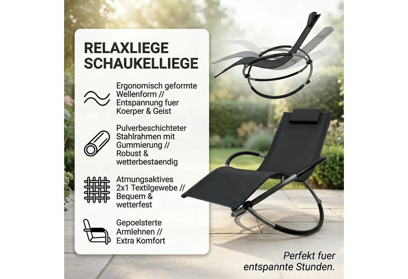 Mucola Relaxliege Schaukelliege Sonnenliege 200kg belastbar