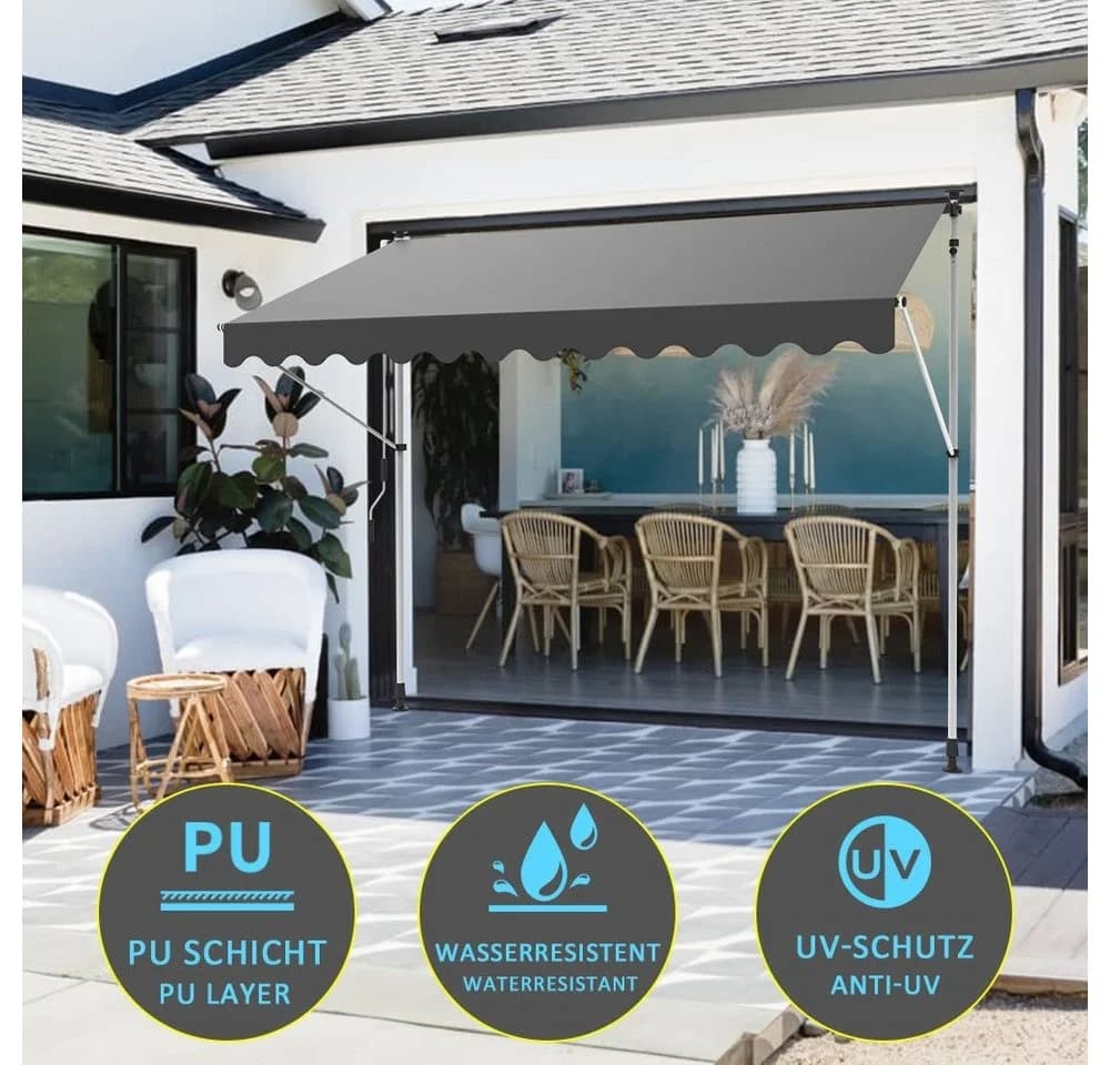 Mucola Klemmmarkise LED Grau/Weiß Klemmmontage