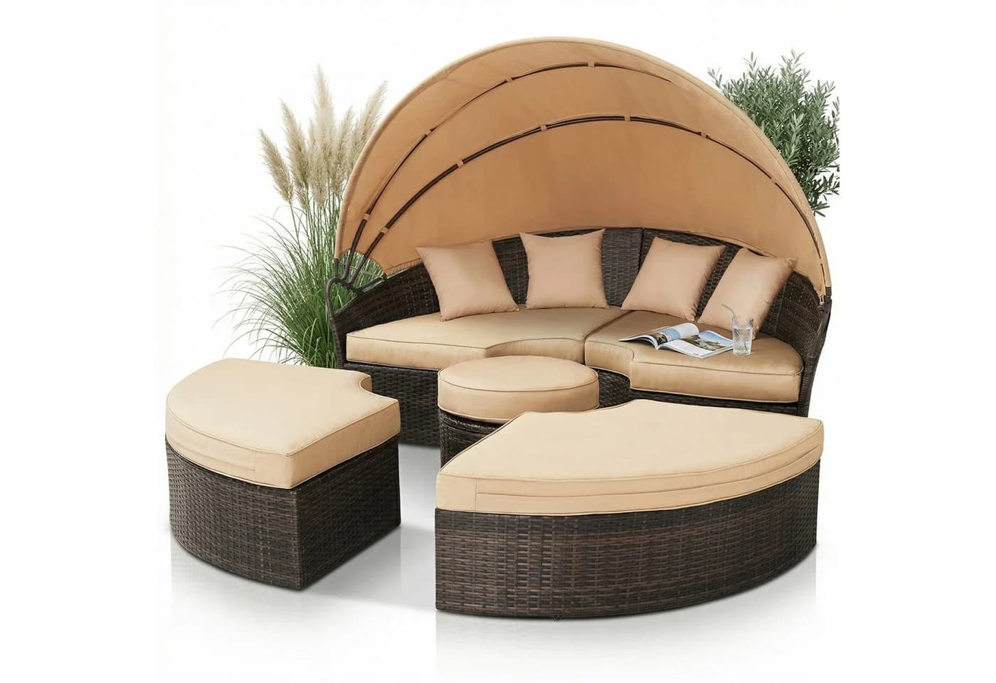 Mucola Gartenlounge-Set Sonneninsel 180CM Polyrattan mit Sonnenschutzdach - Bild 2