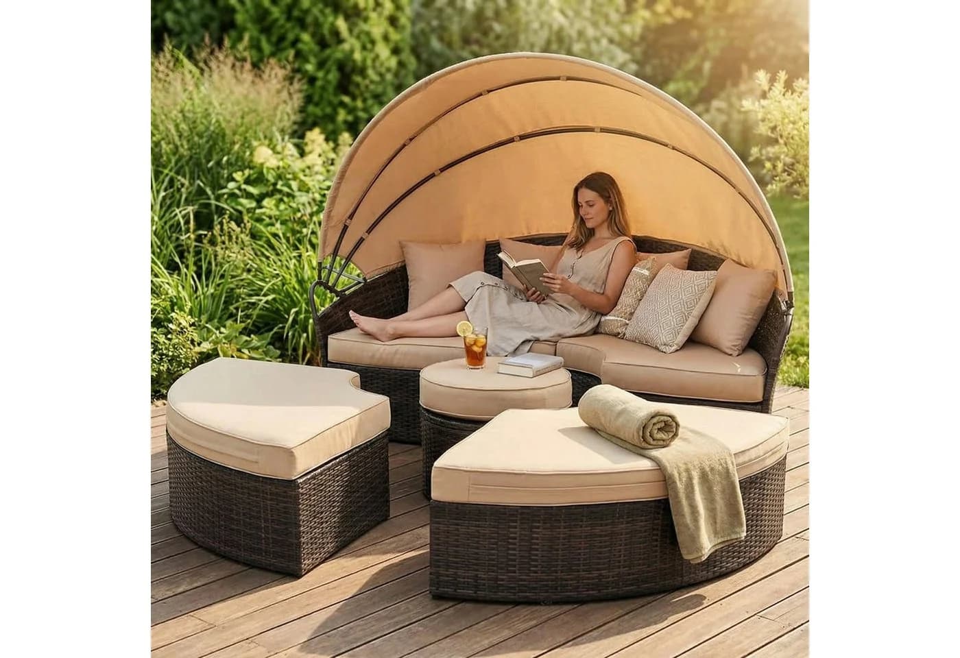 Mucola Gartenlounge-Set Sonneninsel 180CM Polyrattan mit Sonnenschutzdach - Bild 4