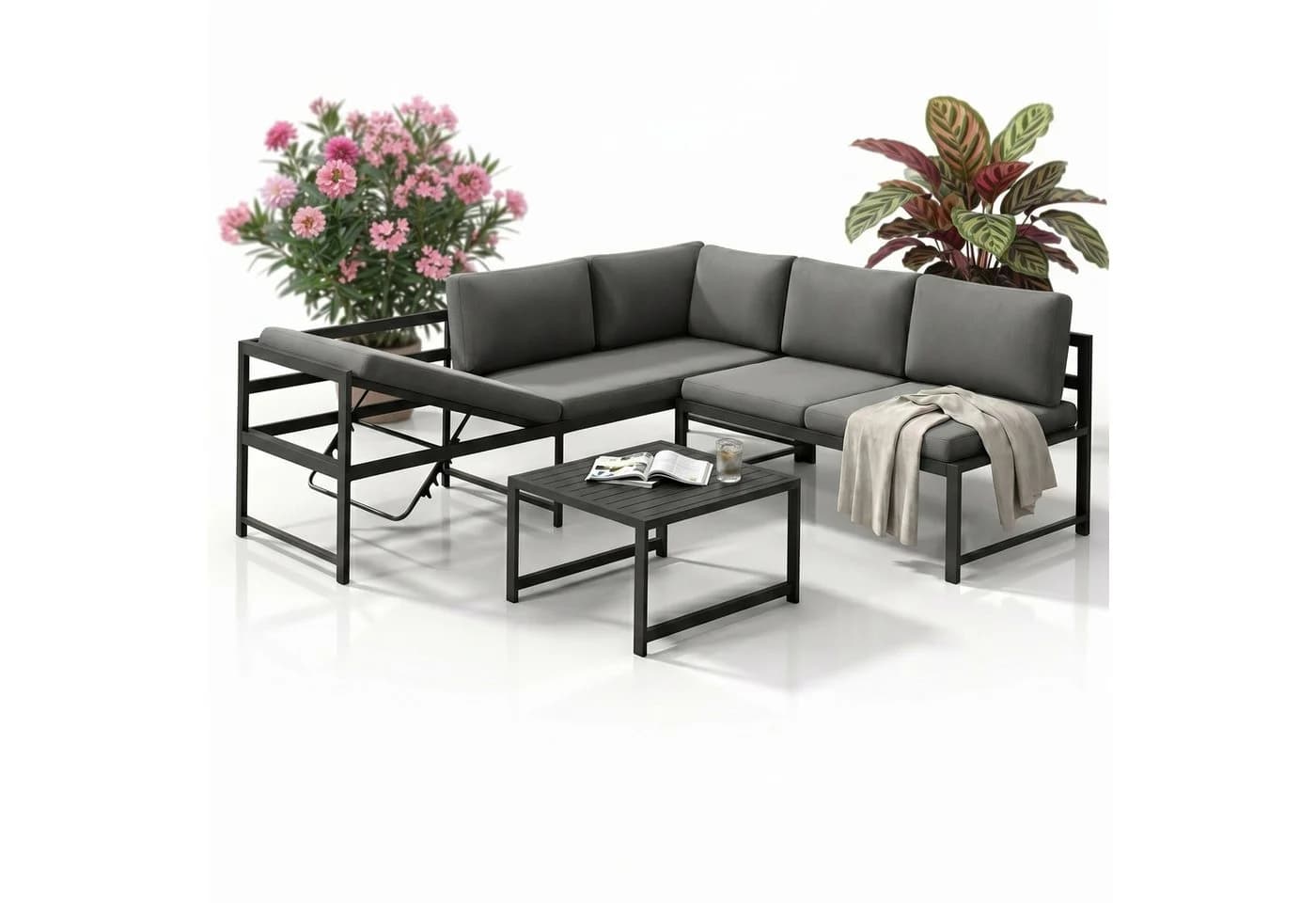 Mucola Gartenlounge-Set Ecksofa Aluminium Grau mit Liegefunktion - Bild 2
