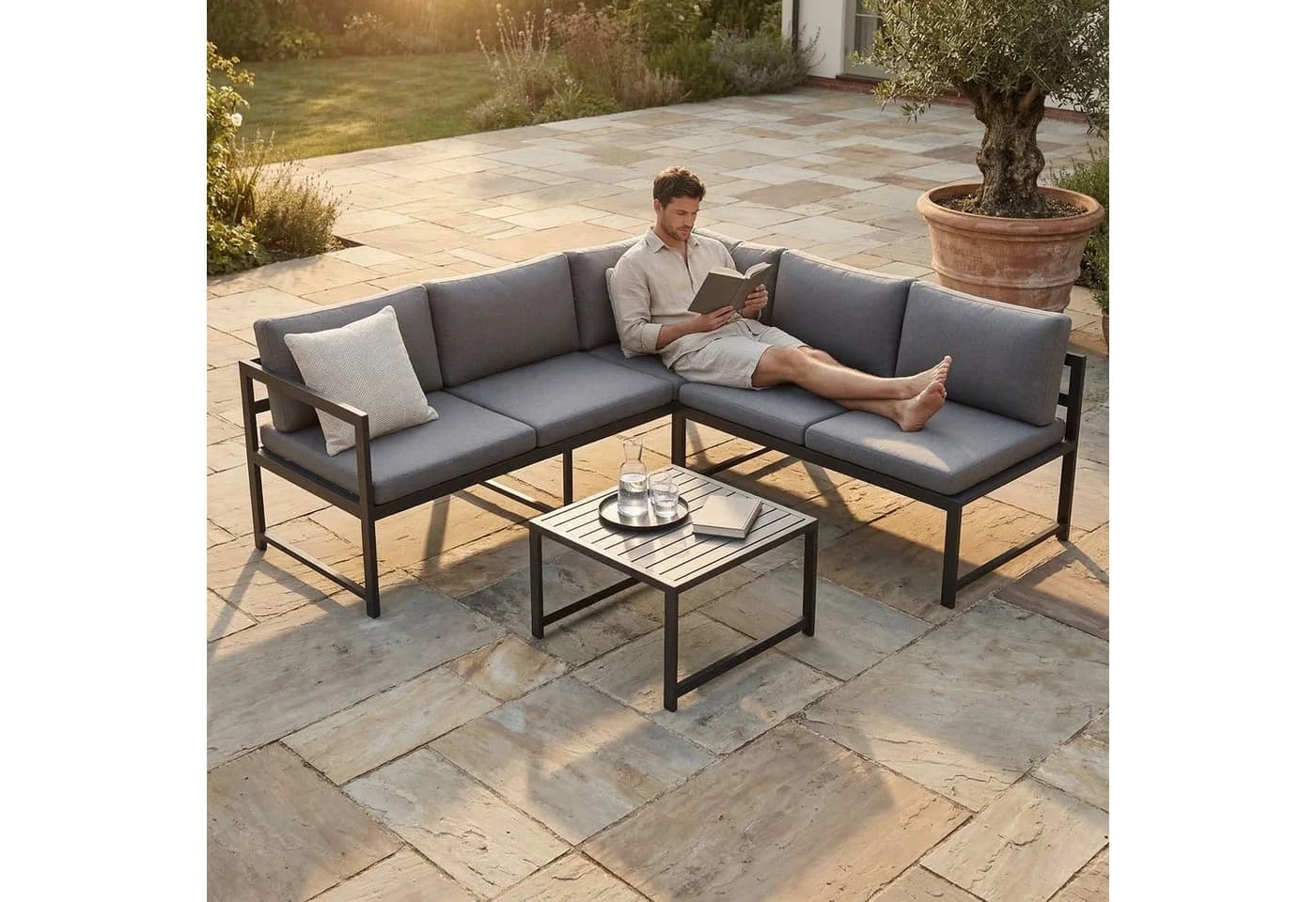 Mucola Gartenlounge-Set Ecksofa Aluminium Grau mit Liegefunktion - Bild 4