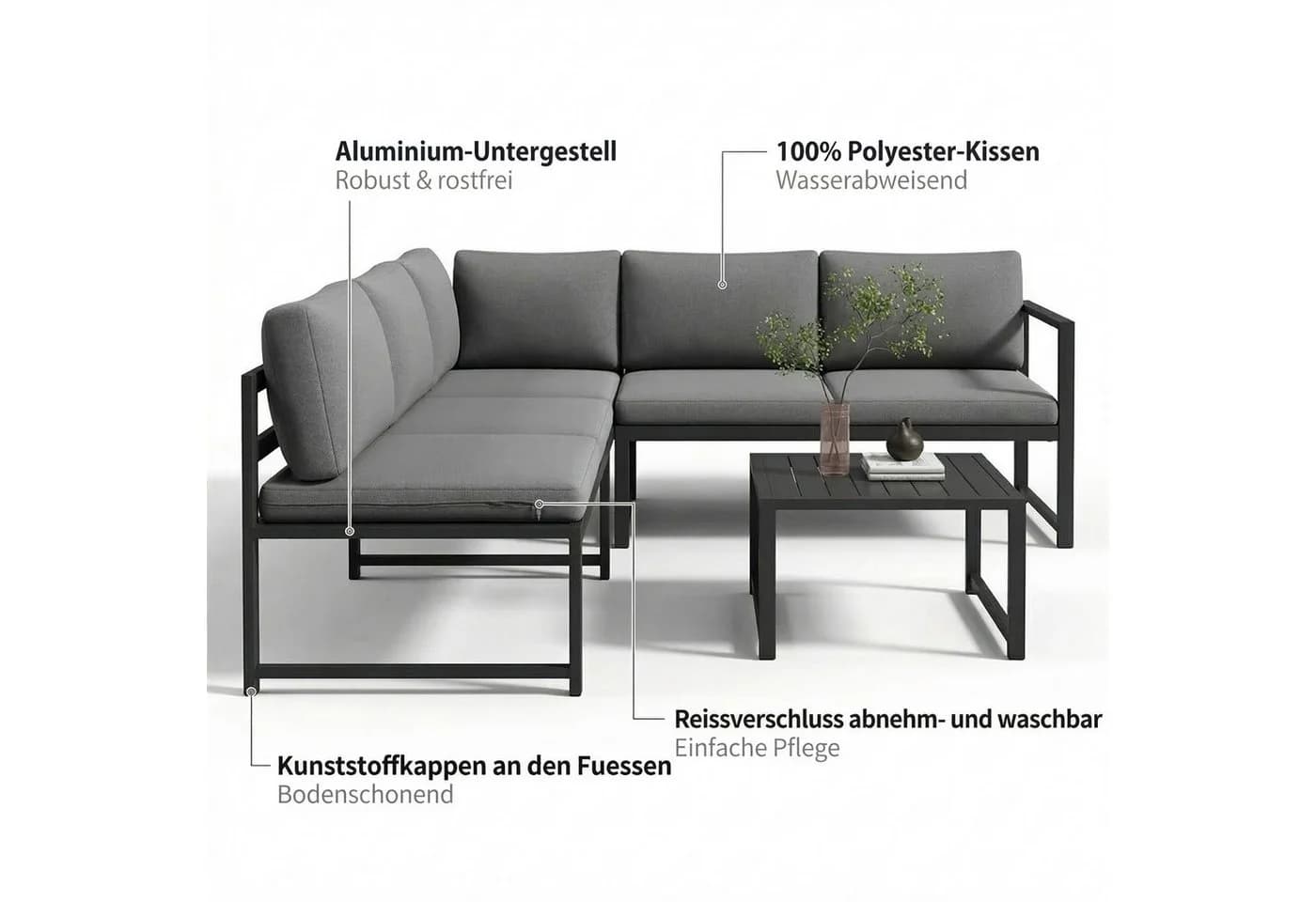 Mucola Gartenlounge-Set Ecksofa Aluminium Grau mit Liegefunktion - Bild 5